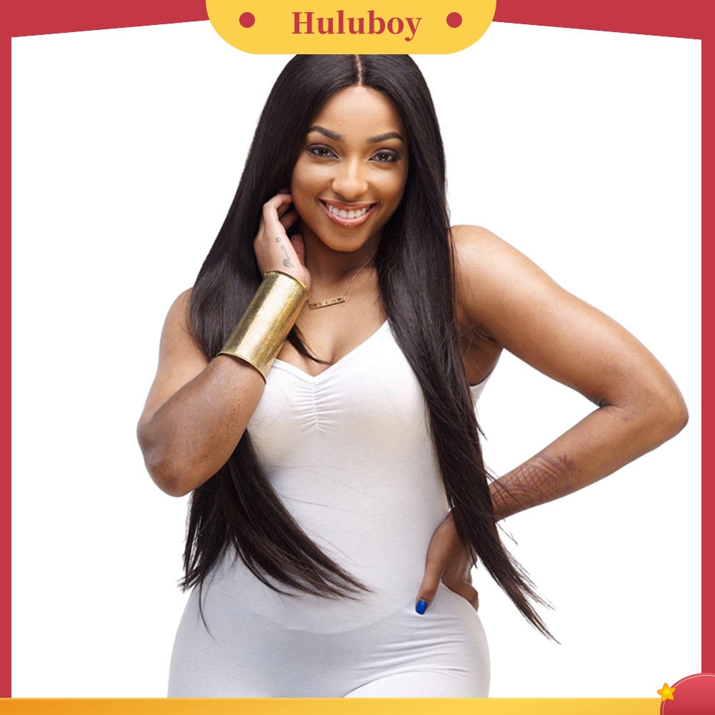 Wig Rambut Sintetis Model Panjang Lurus High Temperature Fiber Warna Hitam