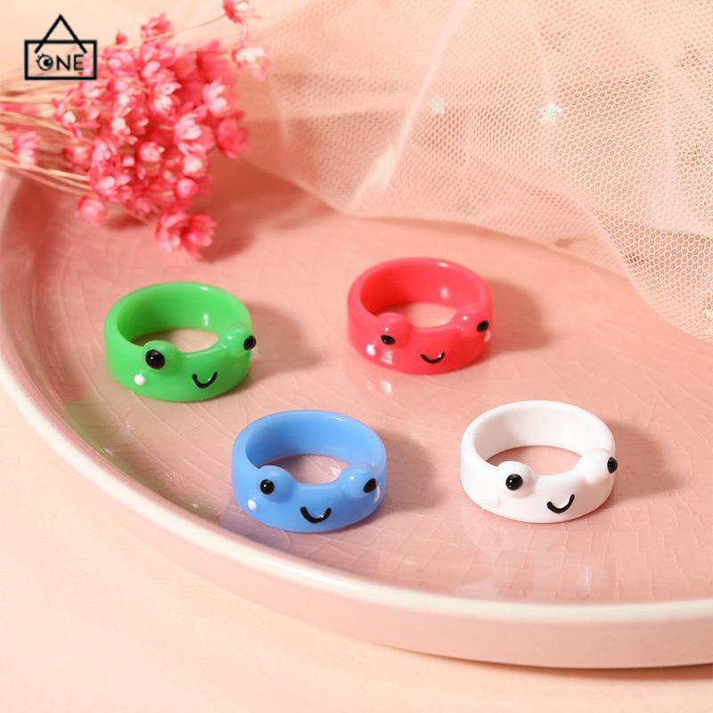 COD❤️Cincin Bentuk Kodok Kreatif Sederhana Kartun Korea Lucu Behan Resin Warna- Warni Cincin Katak Ekor Wanita-A.one