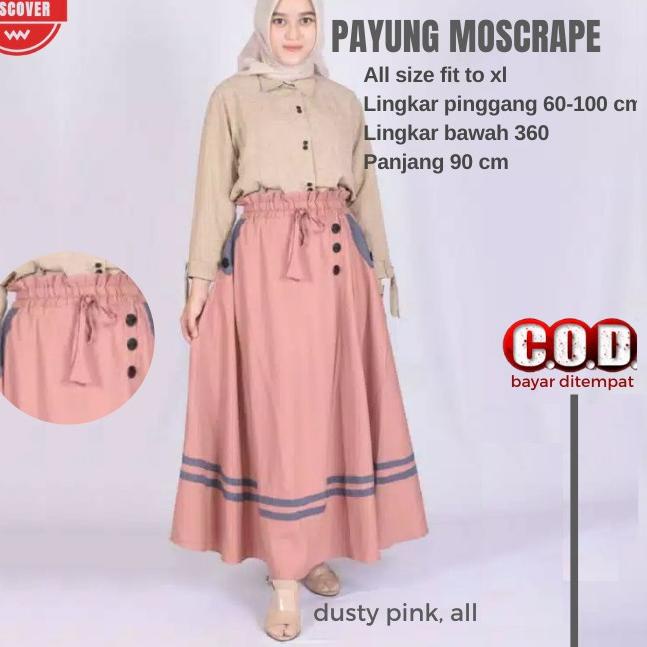 {SPJ.21De22ᴾ} ROK PANJANG PAYUNG MOSCRAPE BAWAHAN WANITA MUSLIM ROK PAYUNG JUMBO VARIASI KANCING KER