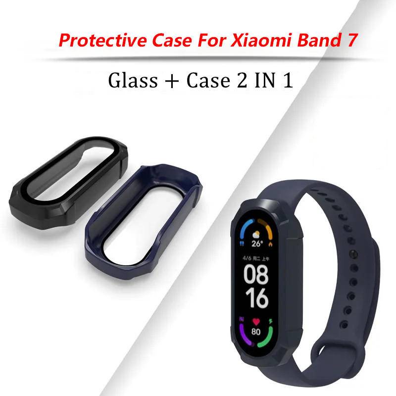 2in1 Case Pelindung Layar Untuk Xiaomi Mi Band 7case +Film Full Coverage Cover Pelindung Untuk Mi band7