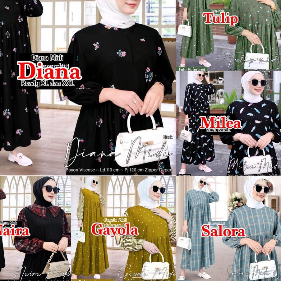 DRESS RAYON MOTIF - ADELA DELISA ANIRA LEVIRA DIANA 3 KALANA MIDI DRESS BUSUI KATUN - HOMEY DRESS GA
