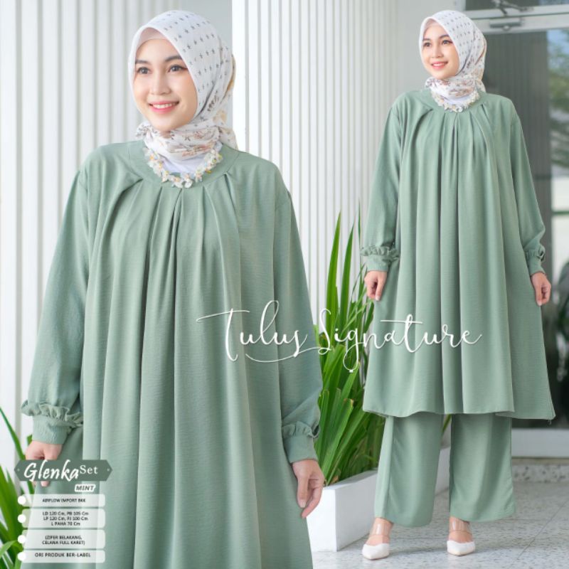 GLENKA SET BY TULUS SIGNATURE / ONESET AIRFLOW MUSLIMAH / Setelan celana polos LD120 premium