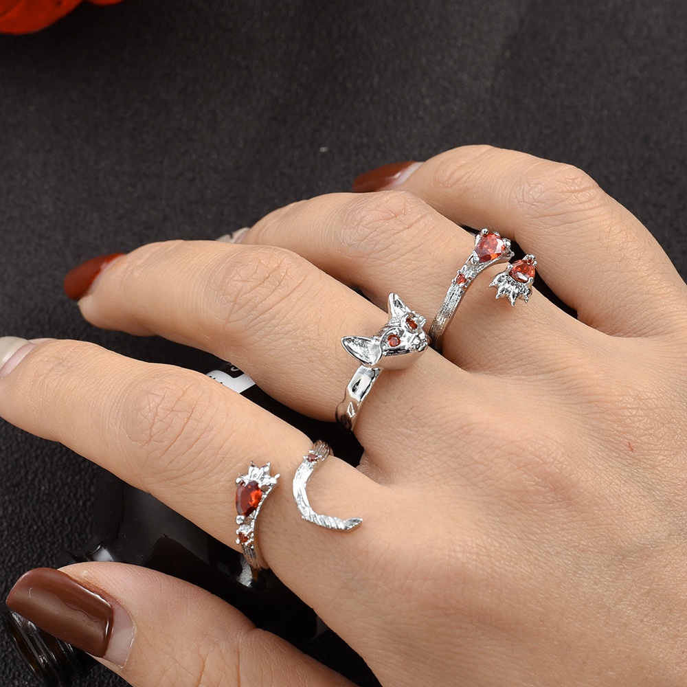 Vintage Wanita Cincin Jari Cincin Fashion Perhiasan Dapat Disesuaikan Terbuka Kristal Hewan Indah Hadiah Pesta Rings Gothic Cakar Kucing Zirkon Rings