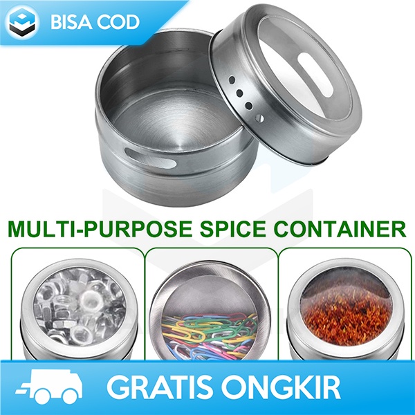 TEMPAT BUMBU MAGNETIK WADAH PENYIMPANAN GARAM GULA LADA SPICE JAR C121