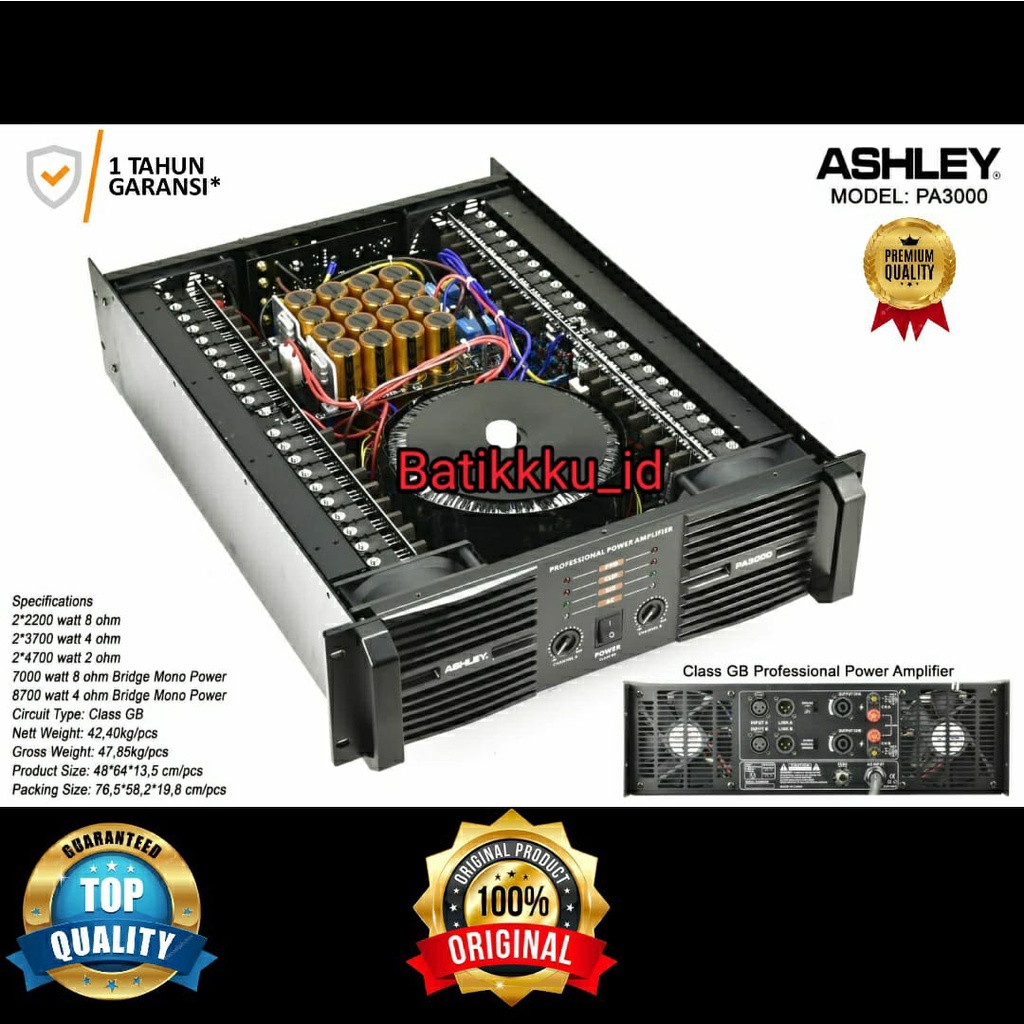 Jual Power ASHLEY PA 3000 PA3000 ORIGINAL 2CH CLASS GB 4700 WATT AMPLIFIER SUB WOOFER Shopee
