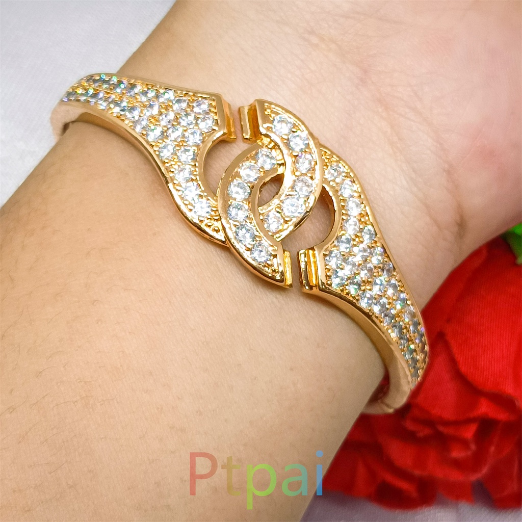 gelang tangan wanita Xuping berlapis emas dengan mata zicron Bracelet lapis emas