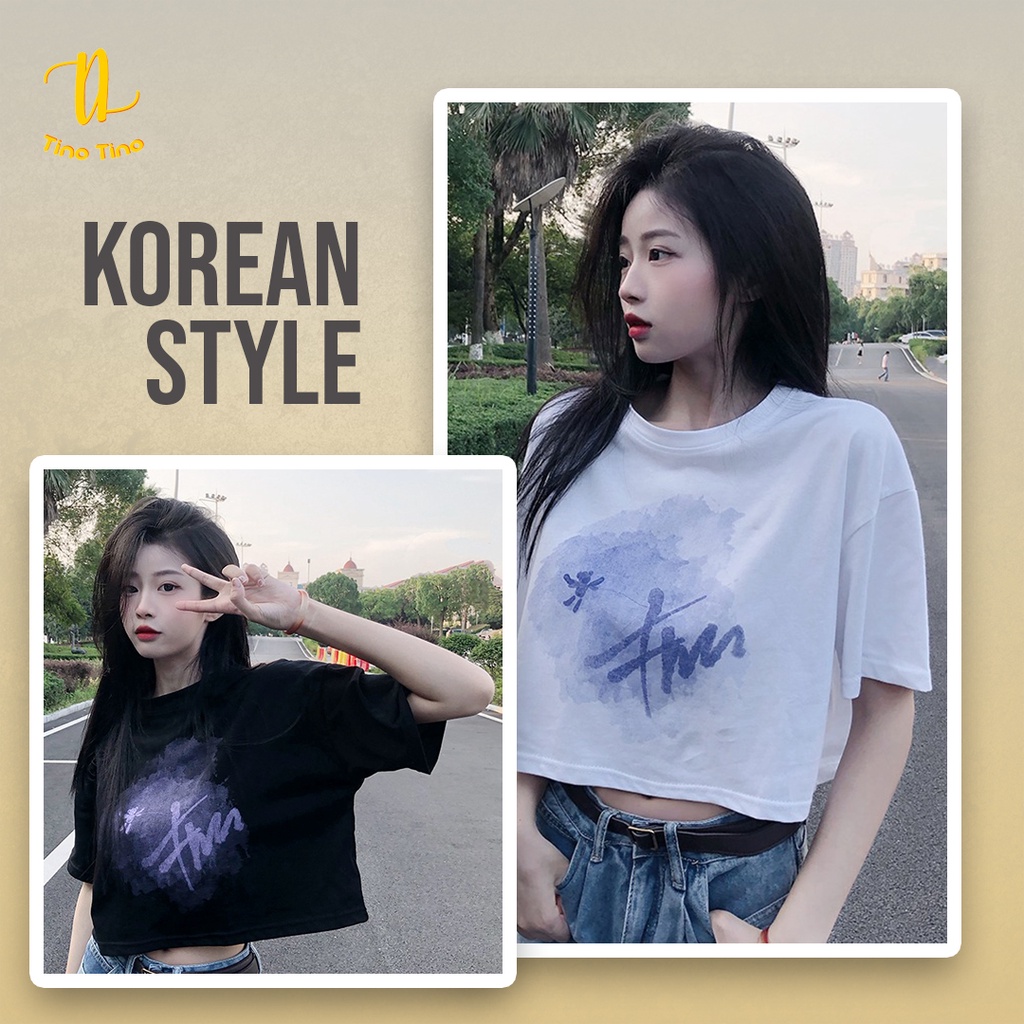 CJWT-AB TINO TINO Crop Top Atasan Oversize Lengan Pendek Korean Look Import/Kaos Crop Top Wanita Import Size S/M/L/XL/2X