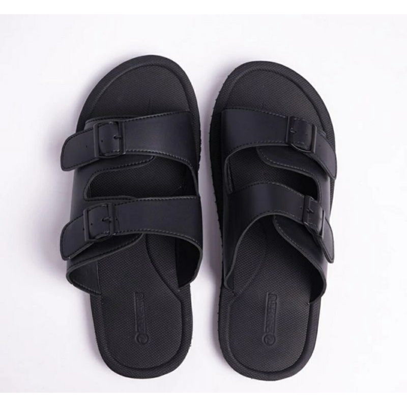 Sandal Kulit Pria Z01.Black Big Size 44-45-46-47-48-49 Sendal Slide JUMBO Slipper Cowok Kaki Gemuk Lebar Super JUMBO Kualitas Tebal Premium Hitam Kulit, 44