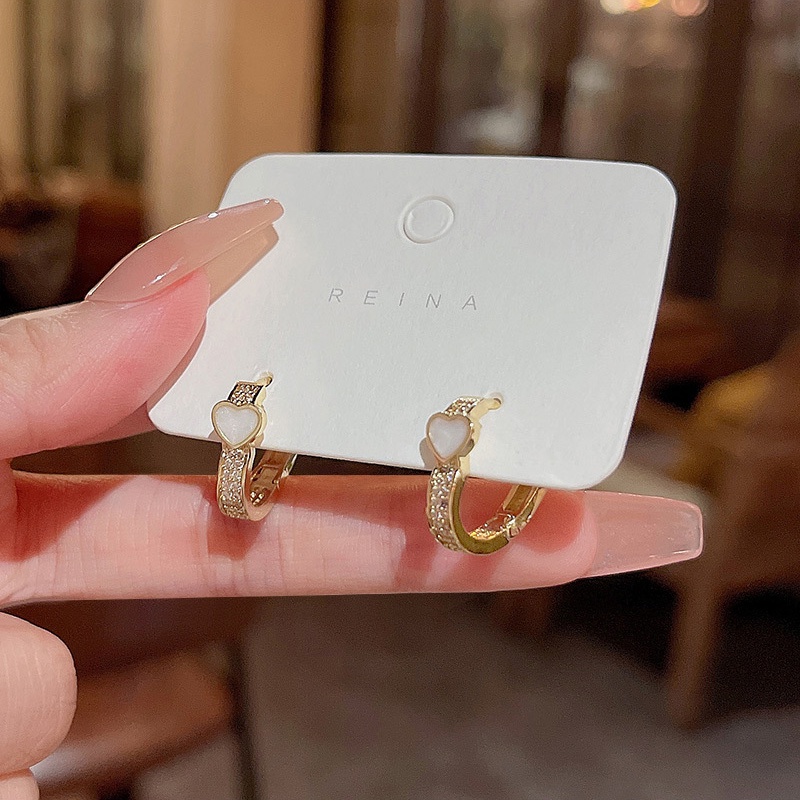 Kualitas Tinggi925 Perak Jarum Zirkon Anting Hati Fashion Wanita Anting Hoop