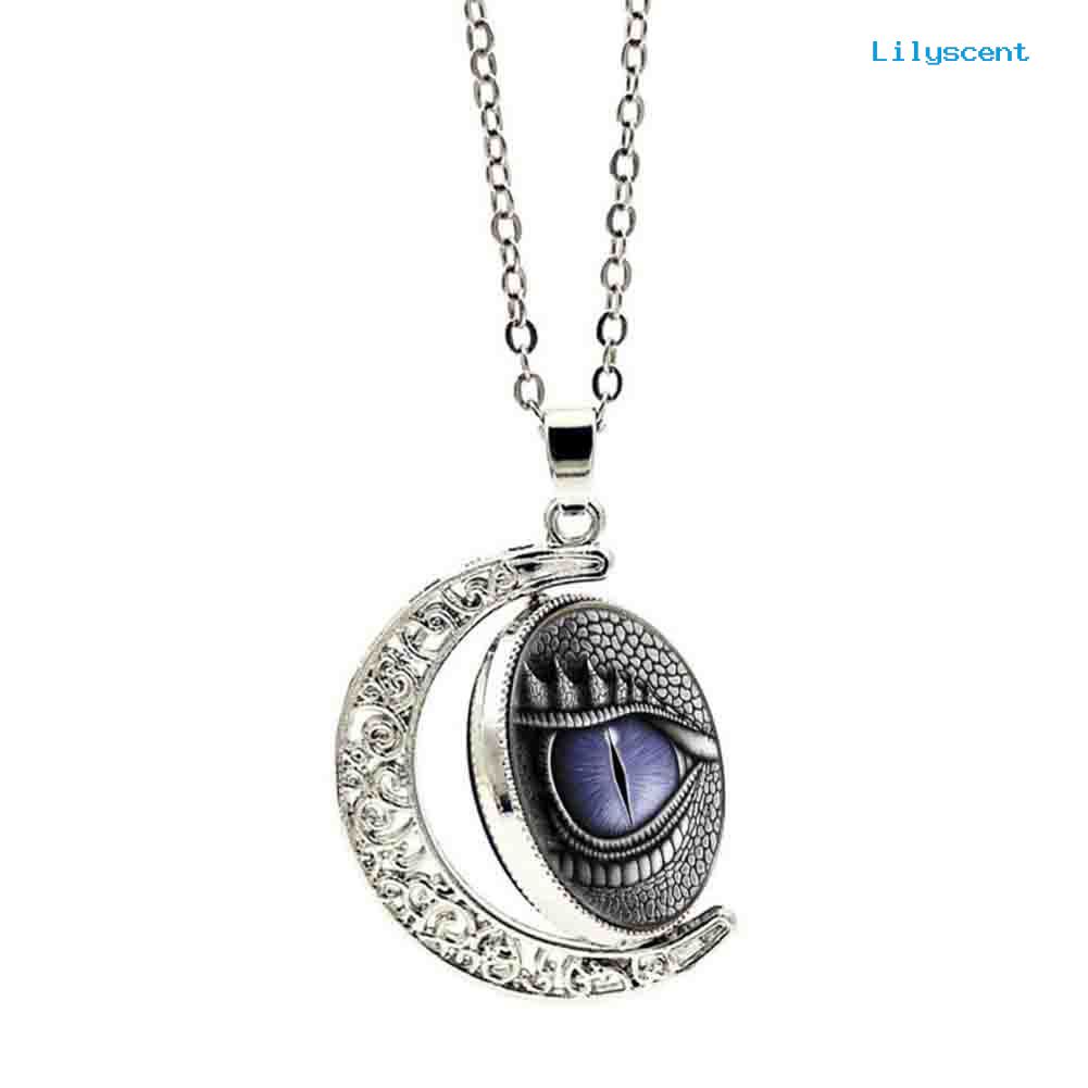 [LS]Unisex Rotatable Dragon Eye Hollow Moon Pendant Rantai Panjang Kalung Perhiasan