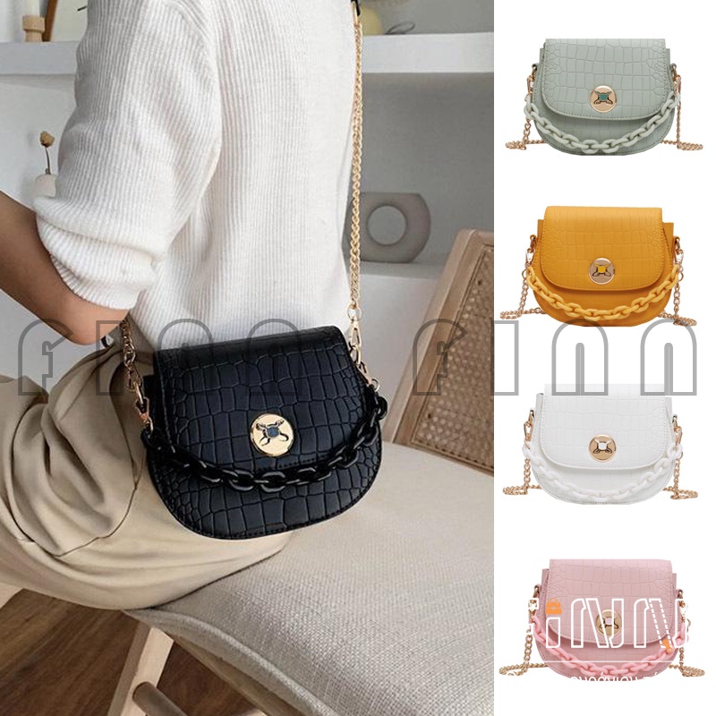 Tas Wanita Import - Tas Selempang Croco Rantai Half Moon Korean Style