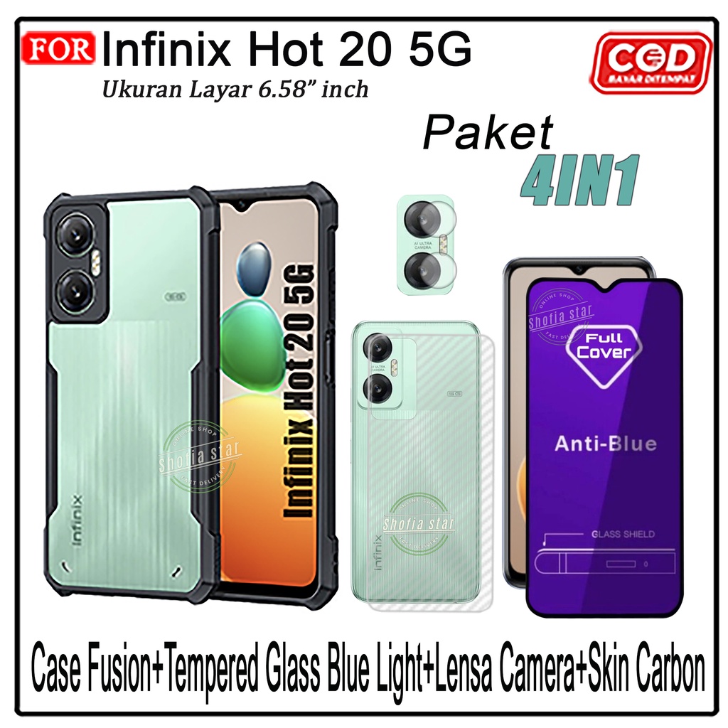 PAKET 4IN1 Case Infinix Hot 20 5G Hot 20i Hot Hot 20s 12 Pro Hot 12 Play 9 Play Softcase Fusion Shockproof Transparan Protect Casing