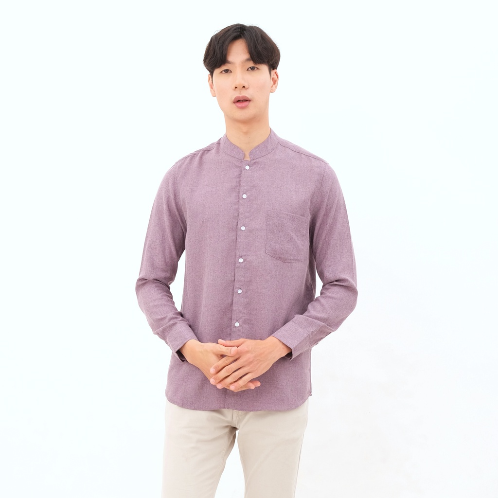 SANVANINA Kemeja Pria Kurta Polos Lengan Panjang Kerah Shanghai Deep Purple Khaby E-5100I