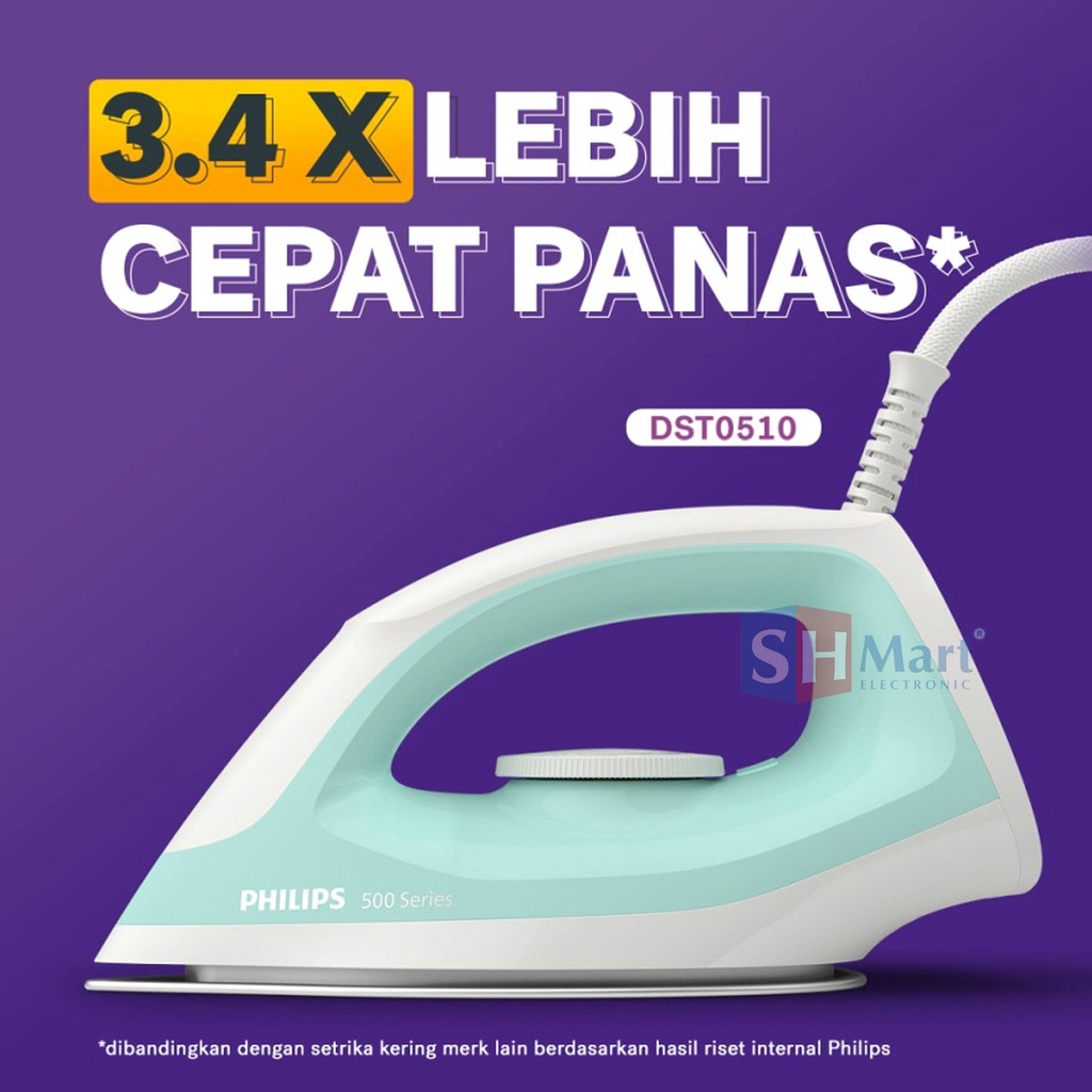 SETRIKA PHILIPS DST0510 DRY IRON HIJAU GARANSI RESMI