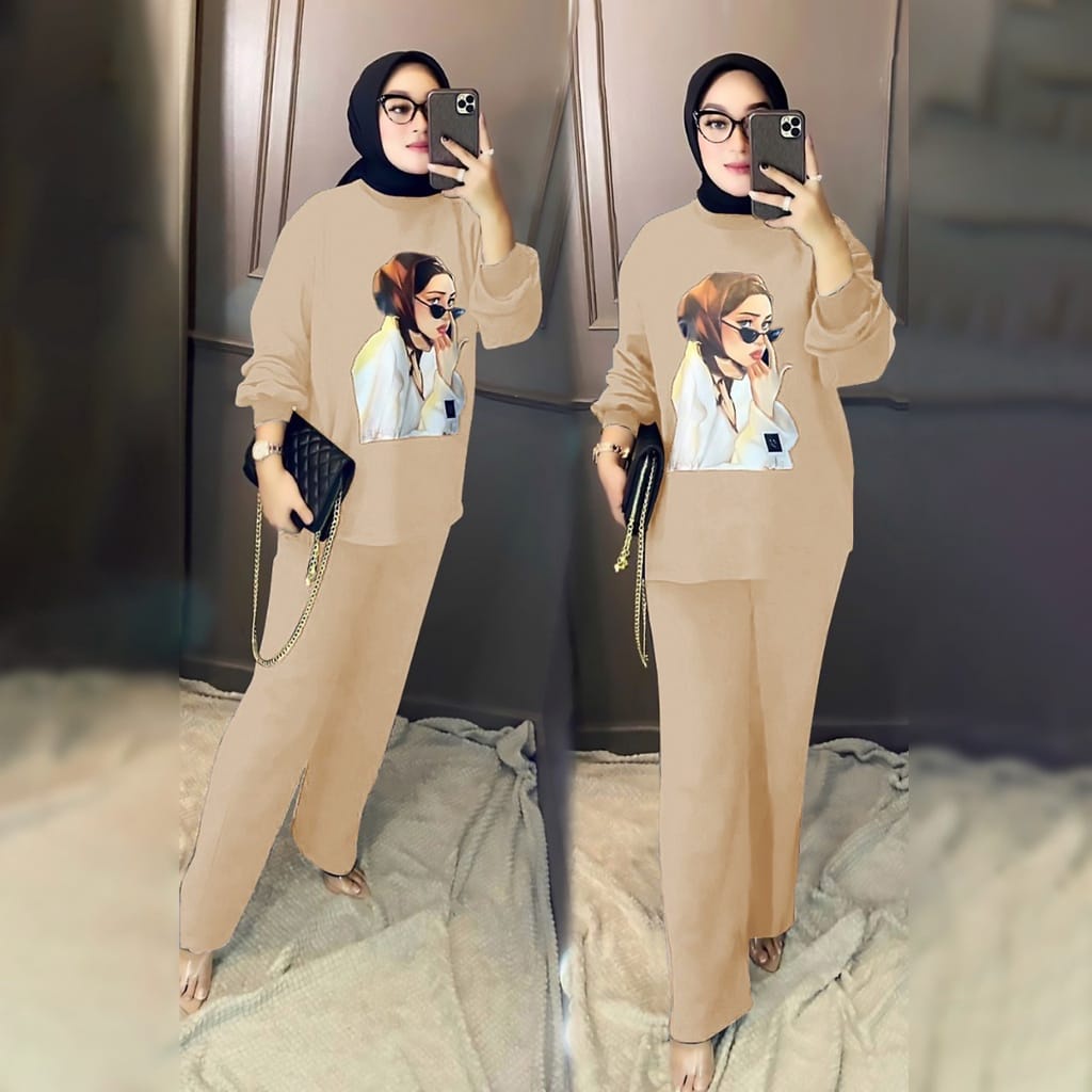 promo..!!! setelan sablon polycatton setelan modern terbaru-mocca