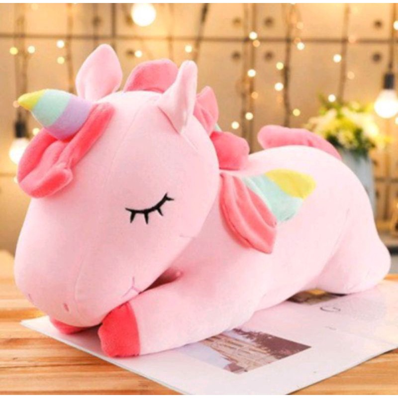 Boneka Unicorn Sayap Lying kuda poni Lucu Lembut 60cm