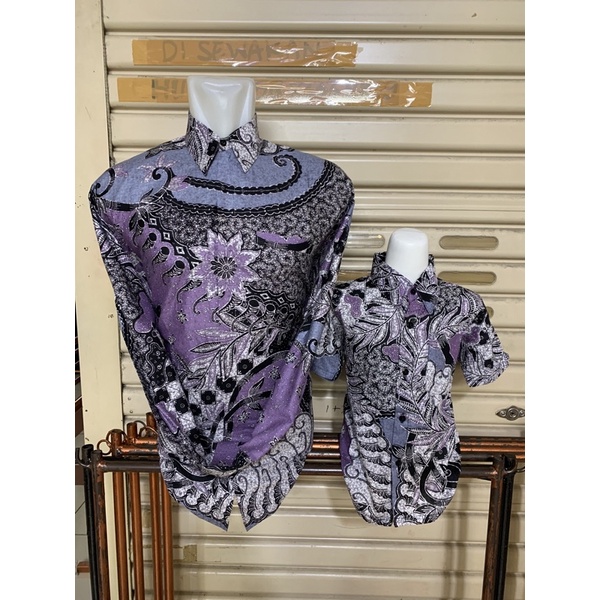 Batik COUPLE ayah dan anak  lengan panjang lapisan furing Warna lavender,warna lilac,warna ungu,kemeja batik pria lengan panjang premium