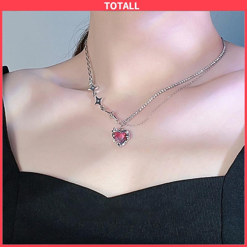 COD Kalung Wanita Square Zircon Lapisan Ganda Rantai  Hip Hop   Musim Dingin Musim Gugur  Desain Sense-Totall