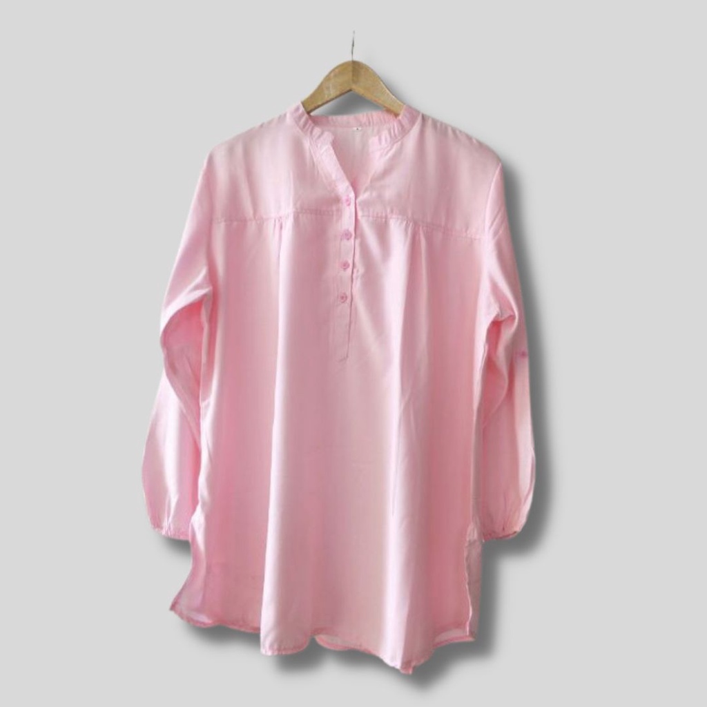 blouse polos viscose jumbo baby pink atasan wanita oversized