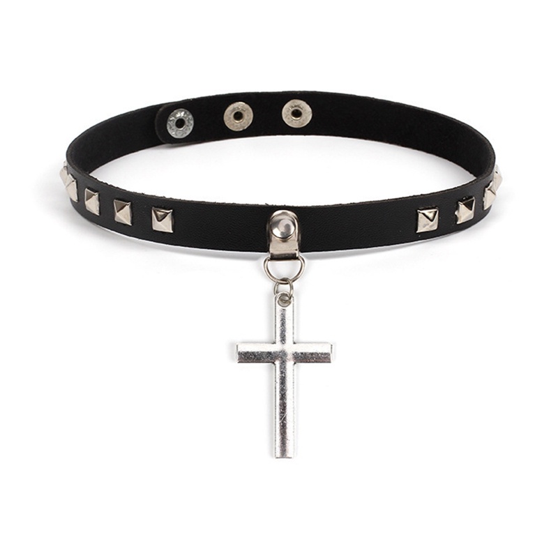 Retro Punk Pu Leather Collar Cross Vintage Rivet Leather Kalung Choker Untuk Wanita Fashion Kepribadian Pesta Dekorasi Perhiasan