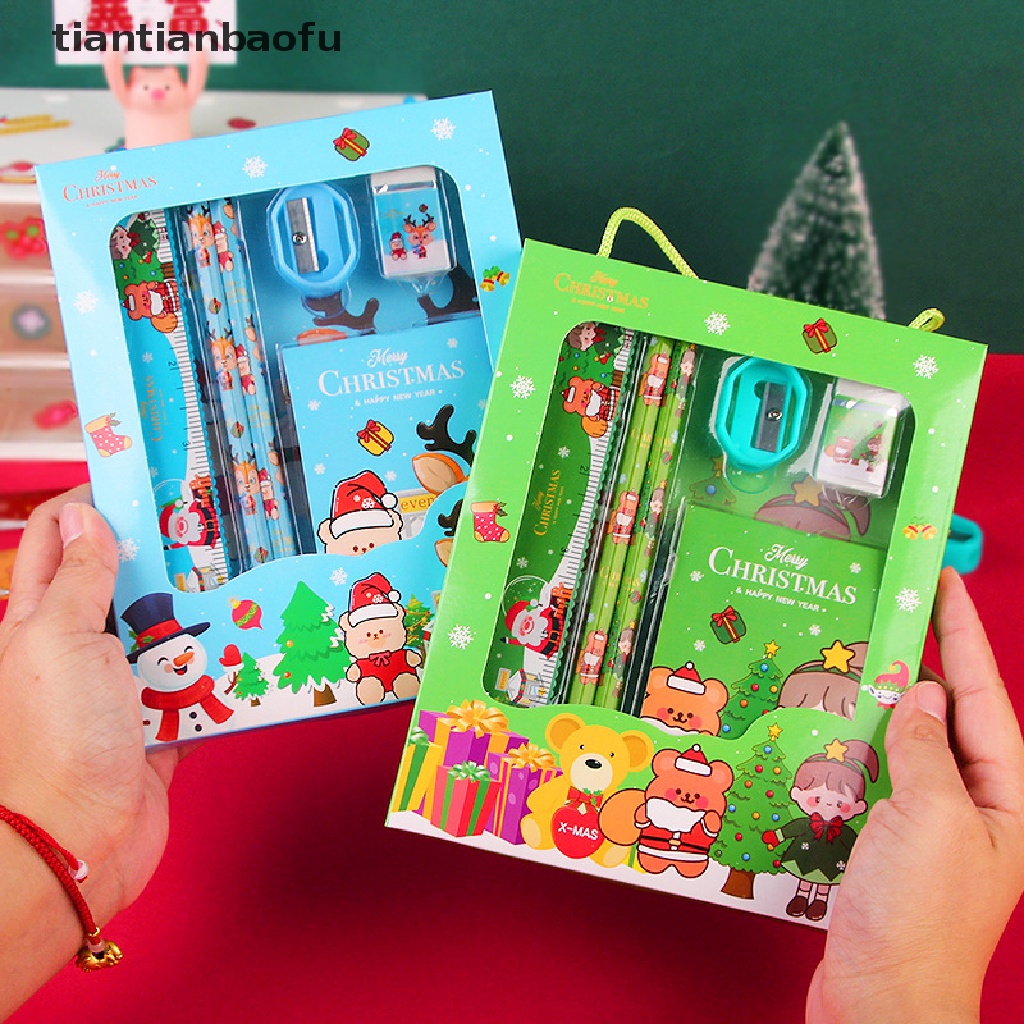 [tiantianbaofu] 6pcs /Set Natal Stationery Set Anak Lucu Kartun Perlengkapan Sekolah Hadiah Ulang Tahun Anak Hari Anak Kids Stationery Gift Set Butik