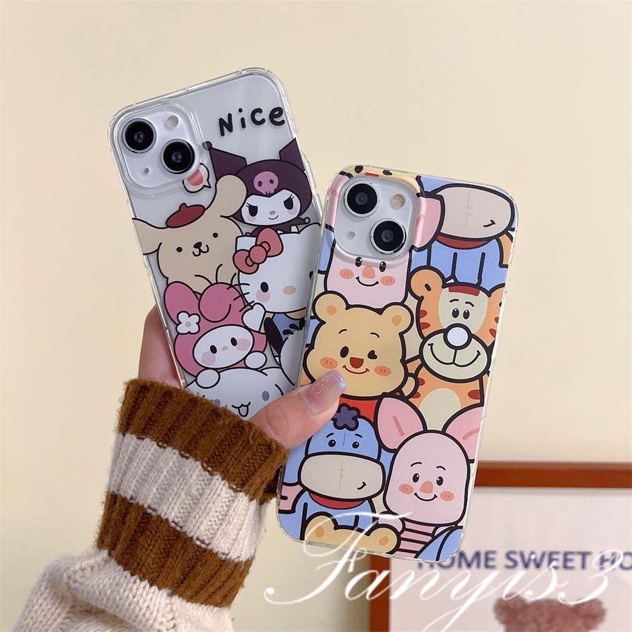 Compatible For iPhone 14 13 12 11 Pro Max X XR Xs Max 8 7 6 6s Plus SE 2020 Kompatibel Untuk Kartun Animasi Warna Lensa Phone Case Bening TPU Soft Cover Pelindung