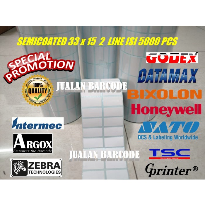 

KERTAS STIKER LABEL SEMICOATED UK 3,3 X 1,5 CM - 2 LINE isi 5000 pcs