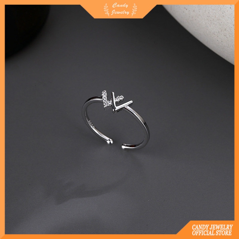 Hip-hop Terbuka Cincin W Huruf Ganda V Jari Cincin Wanita Pria Unisex Pasangan Sepatu Fashion Electroplate Permen Perhiasan