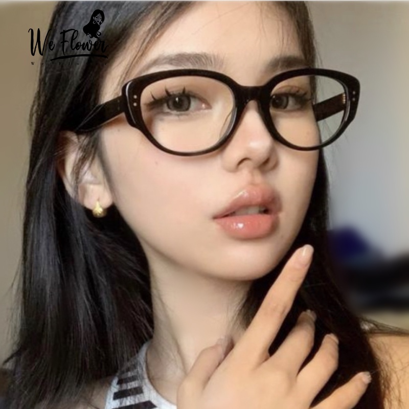 We Flower Kacamata Gaya Retro Korea Hitam Mata Kucing Kacamata Untuk Wanita Pria Trendi Face-lift Beauty Glasses Outdoor Fashion Eyewear