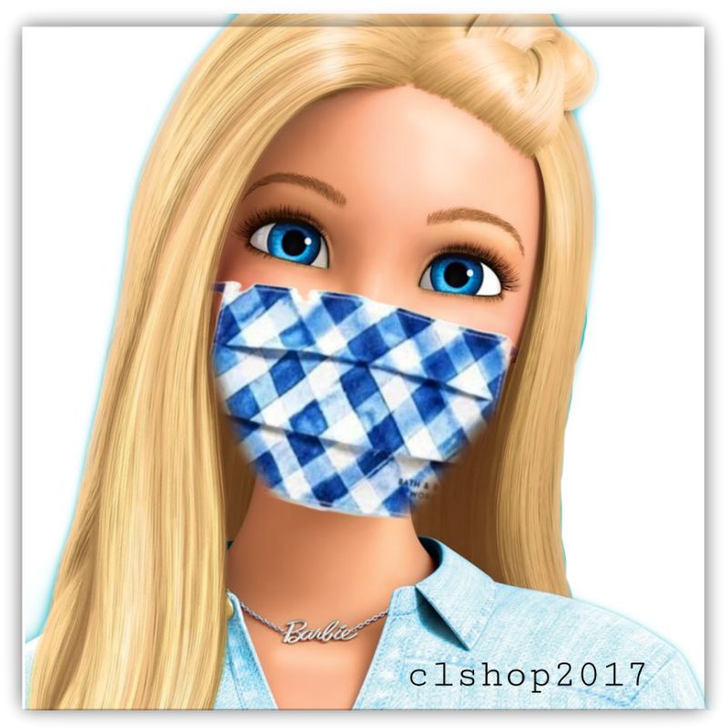 ON SALE!❤BATH &amp; BODY WORKS REUSABLE FACE MASK MASKER BLUE GINGHAM KAIN 3 LAPIS MASKER KAIN KOTAK-KOTAK BIRU PUTIH