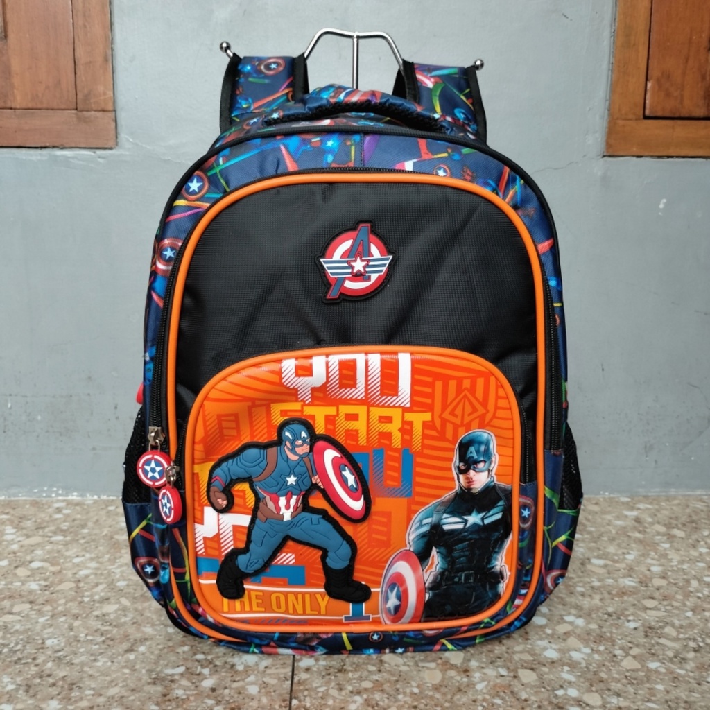 Tas Ransel Backpack Sekolah Anak Laki Laki TK SD Ukuran Tanggung Caption America Import