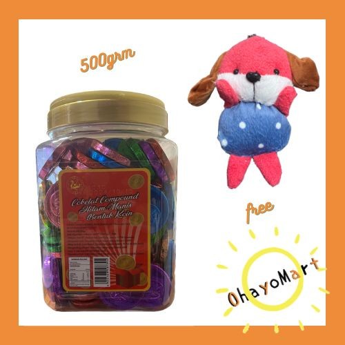 Cokelat imlek Toples Koin WarnaWarni / Cokelat Coin Warna +boneka 500g