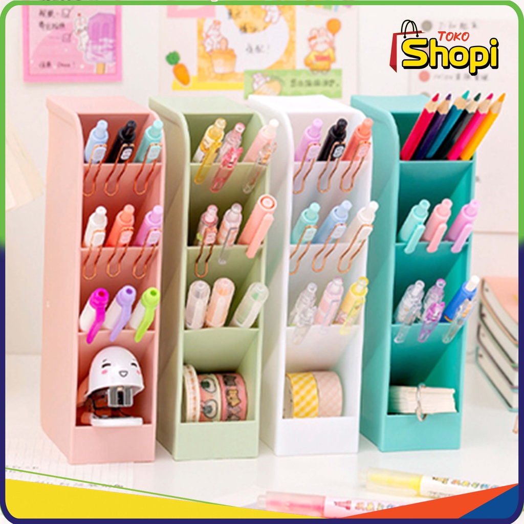 ♚𝐓𝐒 𝟗𝟑𝟑♚Kotak Pensil Miring Tempat Organizer 4 Layer Multifungsi Alat Tulis Rumah Kantor Make Up