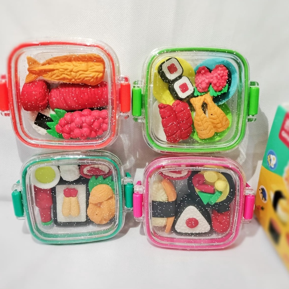 PENGHAPUS SUPER LUCU BENTUK SUSHI 1 SET KOTAK CUTE UNIK HARGA TERMURAH KARET HAPUS BENTUK MAKANAN RAMEN IMUT LENGKAP 1BOX KUALITAS PREMIUM STATIONARY FANCY TERLARIS