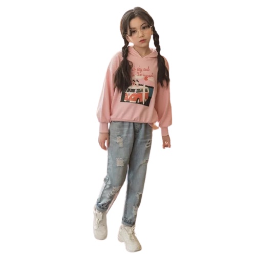 KALILA - Sweater Hoodie Fleece Anak Perempuan Pink Sky &amp; We In The Sunset 1 - 6 tahun