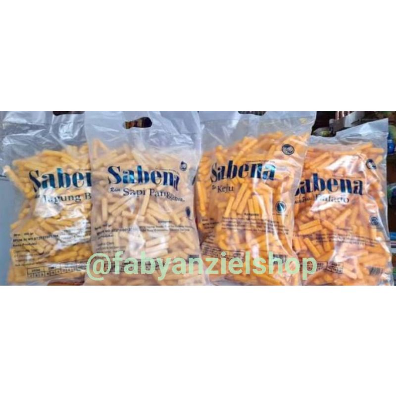 

Sabena Snack Cemilan, Makanan Ringan Stick 360gr 1dus isi 5pack, Balado, Jagung bakar, Sapi Panggang, Keju