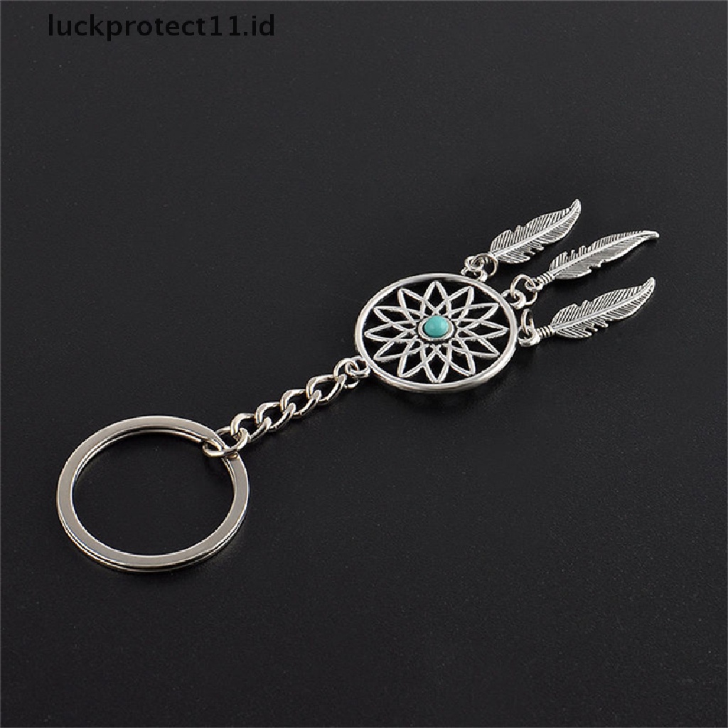 /Fashion Hot// Fashion// Baru Perak Logam Gantungan Kunci Ring Bulu Jumbai Dream Catcher Keyring Keychain.