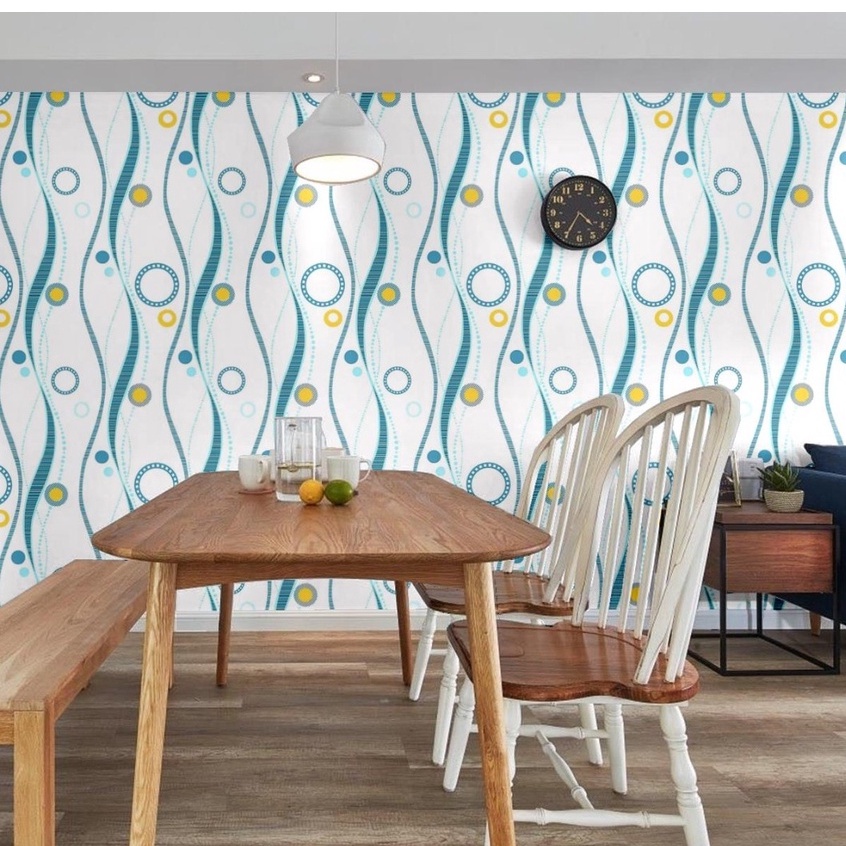 WALLPAPER STIKER DINDING MOTIF GELOMBANG BIRU