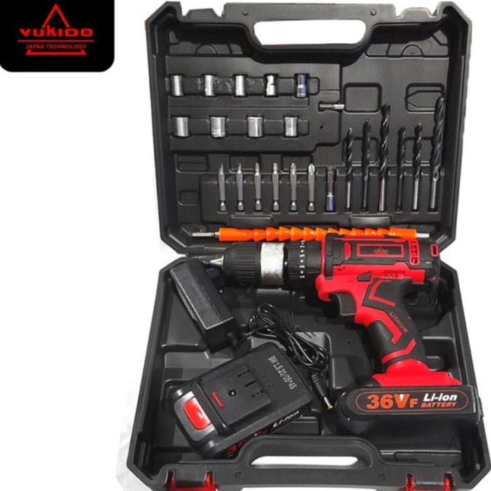 YUKIDO -SET Bor Obeng Bor Bolak Balik 36 V Charger Cordless Drill