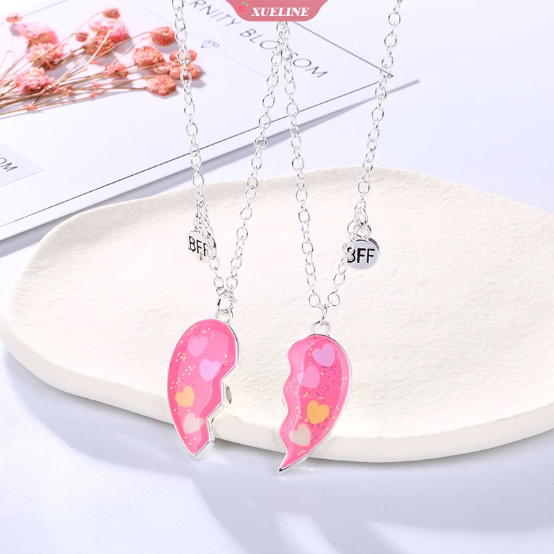 2 Pcs/set peach Berbentuk Hati Bintang Berkilau Liontin Sahabat Paduan Seng Kalung Untuk Anak Anak Perempuan Persahabatan Perhiasan Hadiah [ZXL]