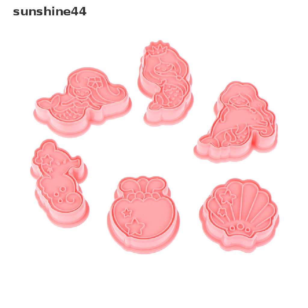 Sunshine 6Pcs/Set Cetakan Kue Kering Mermaid Shell Kuda Laut DIY Cetakan Kue Fondant Plastik.