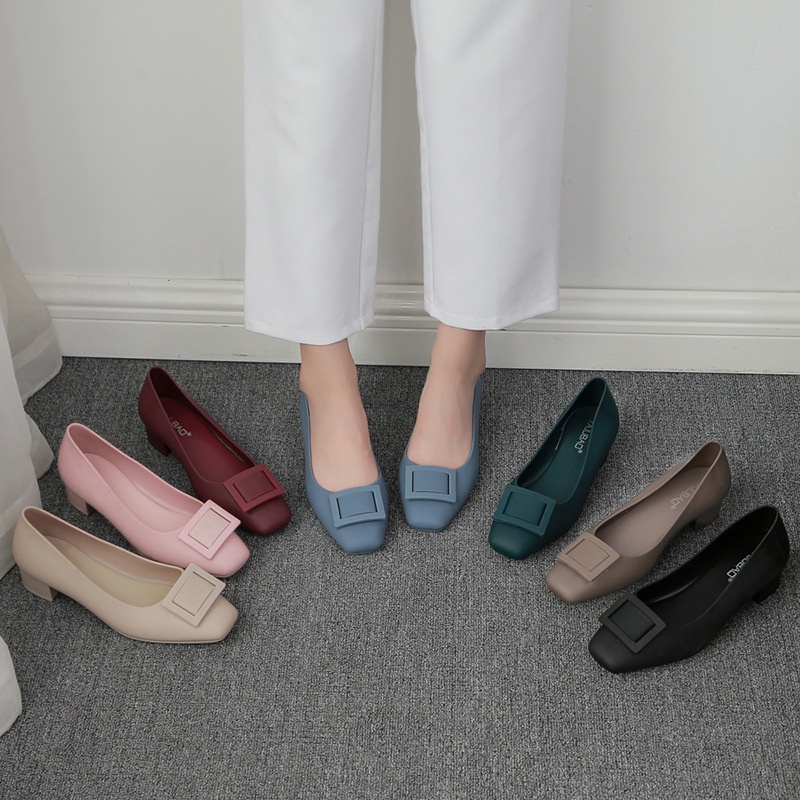 GROSIRTAS TG1597 Sepatu Flat Shoes Wanita Hak Import Sepatu Wedges Hak Bahan Jelly Sepatu Mules Wanita Hak Tahu Sepatu Kerja Wanita
