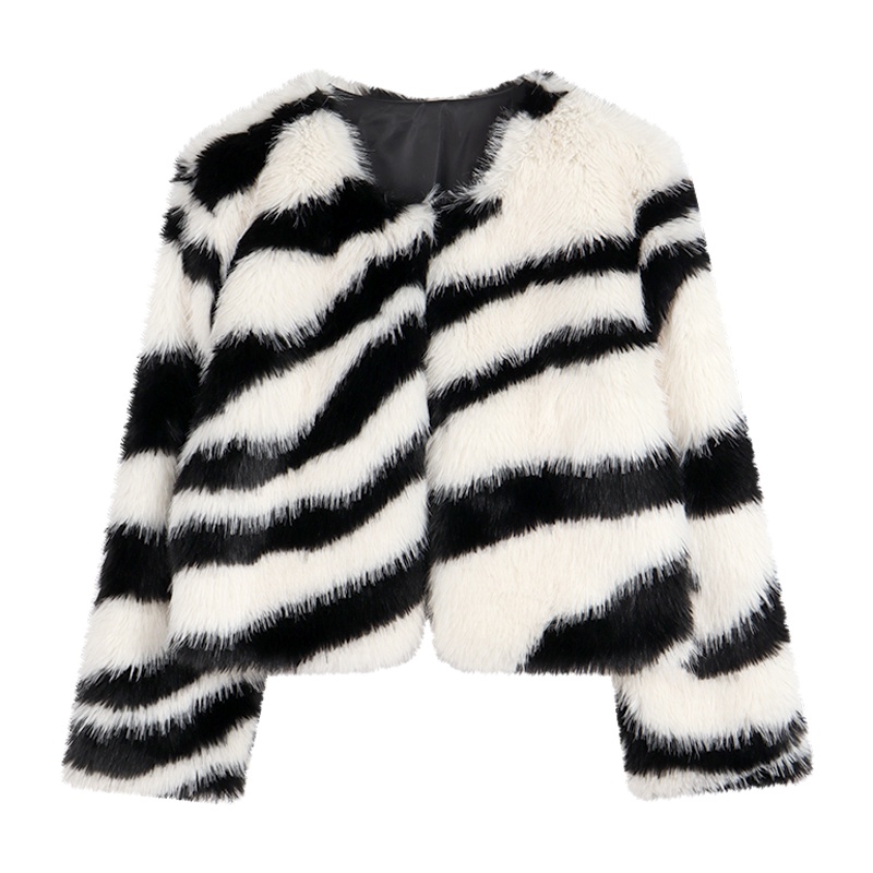 ஐSuhao Zebra Pola Imitasi Domba Wol Mantel Musim Dingin Wanita 2022 Baru Longgar Temperamen Rasa Desain Niche Cardigan Top