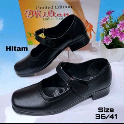 Grade Ori Sepatu Pantofel Cewek Wanita Wedges Hak Paskibra Sekolah Kerja Kantor Hitam Polos Milton