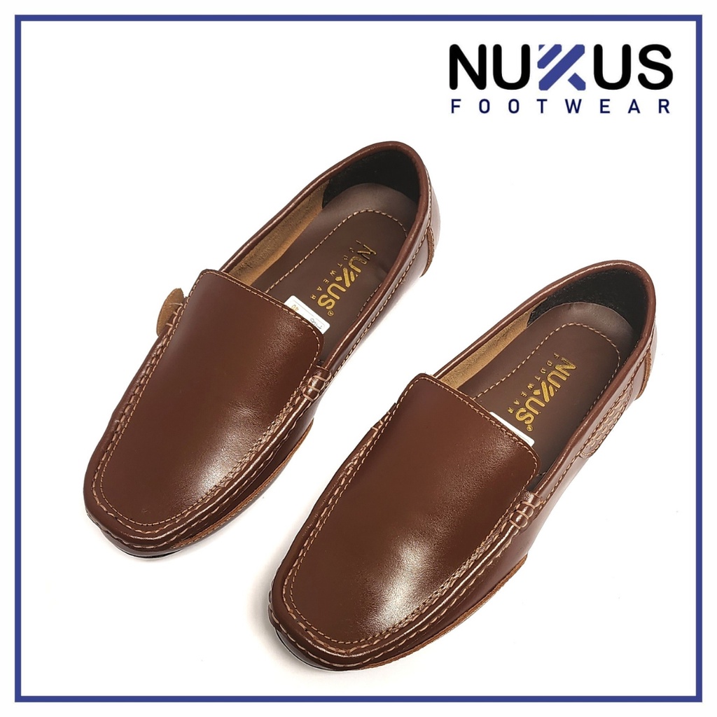 Nukus Sepatu Loafer Mocasin Slip On Pria Kulit Coklat Tan - NMC