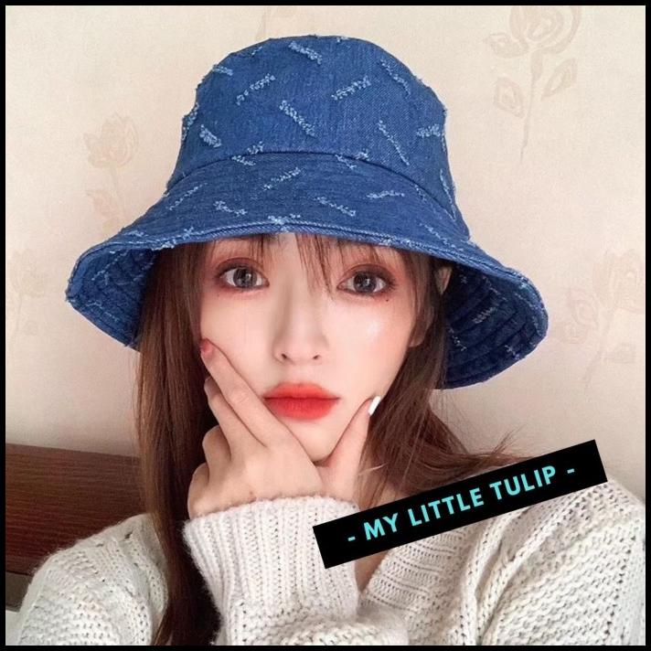 Bucket Hat Jeans / Topi Wanita Model Jeans / Topi Bucket Tebal Import