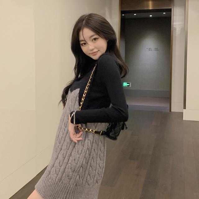 Suhao abu-abu twist rajutan suspender rok wanita longgar bagian pendek semua pertandingan gaun one-piece setelan rok Korea kecil