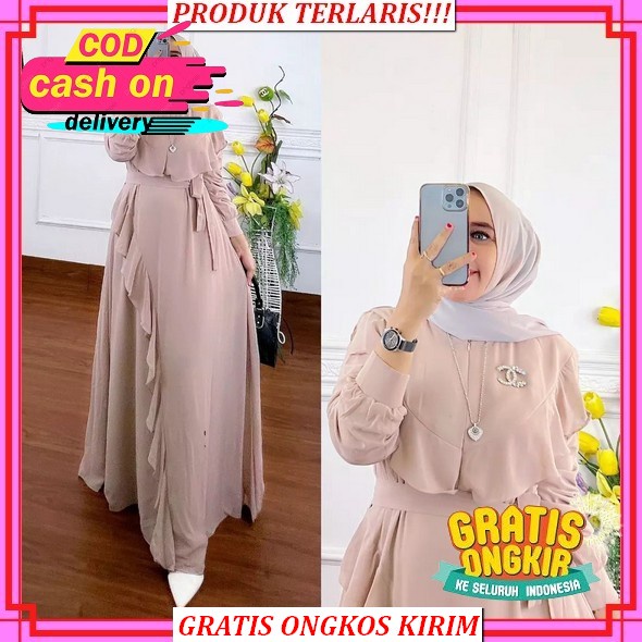 Gamis Pesta Model Terbaru Kekinian Viral 2023 Dress Muslim Wanita Gamis Satin Kristal Kondangan Mewa