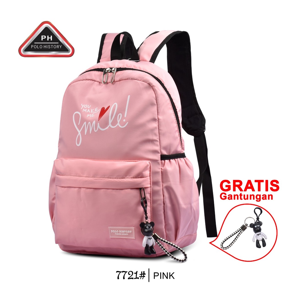 ( RSBY ) Tas Wanita Import Tas Fashion Polo History 7721 / 7720 18Inchi Tas Ransel Wanita Tas Laptop Free Gantungan