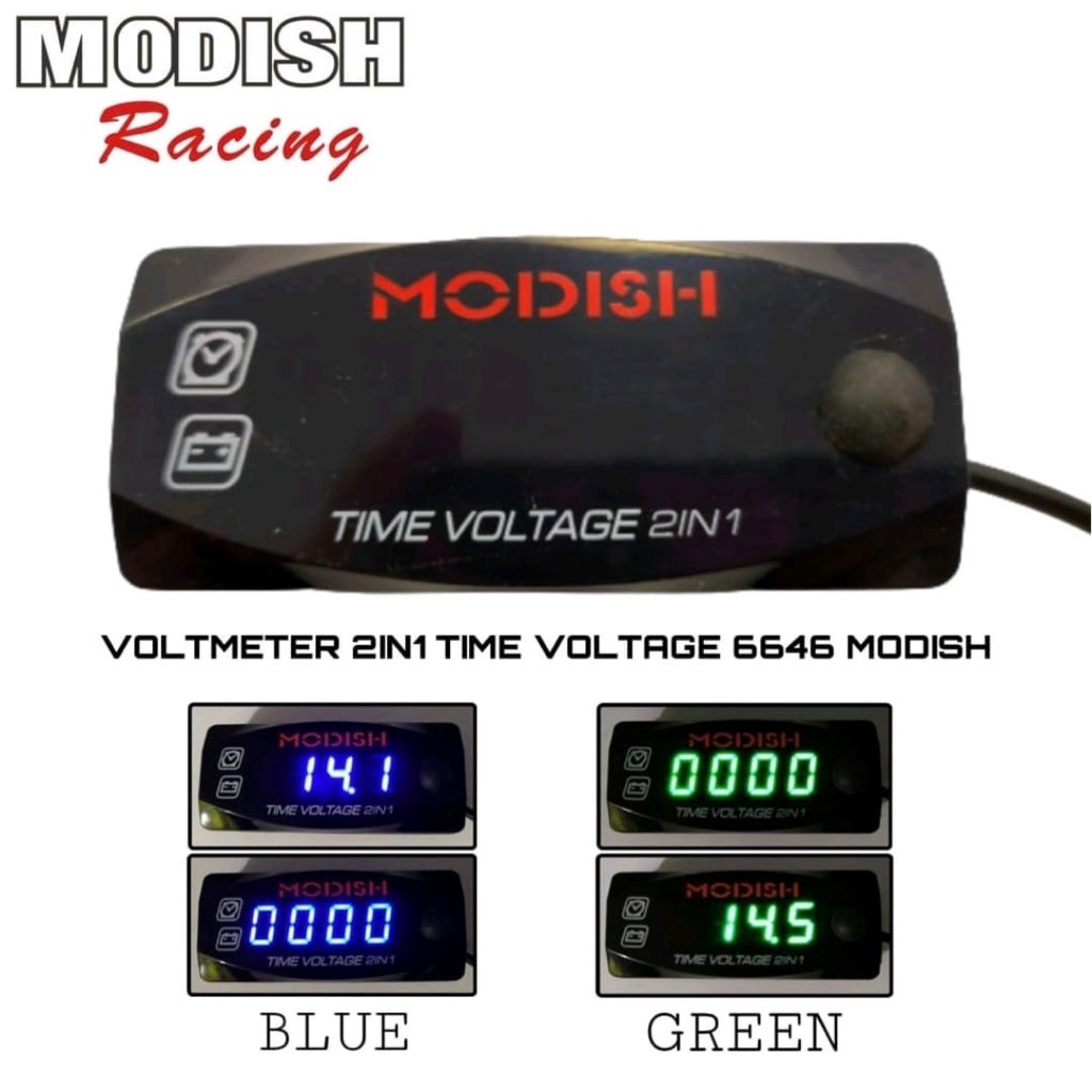 Voltmeter Aki + Jam Digital LED Motor Voltmeter 2in1 Digital Aki Motor